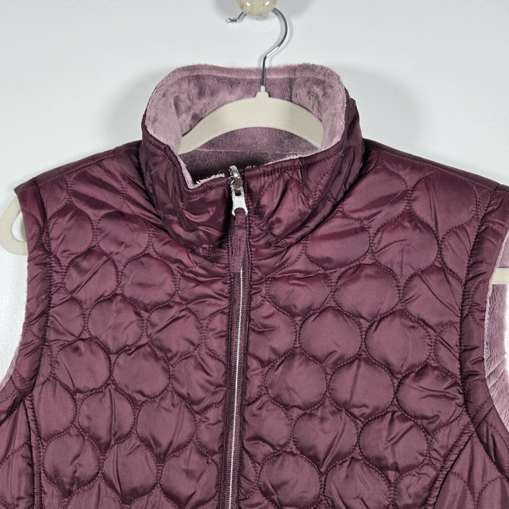 Free Country Purple Reversible Fleece Quilted Puffler Zip Front Vest Size Large - Picture 6 of 14
